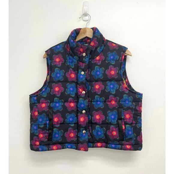 Lisa Says Gah Mandinga Floral Graphic Print Colorful Puffer Crop Vest - Medium - Picture 1 of 10